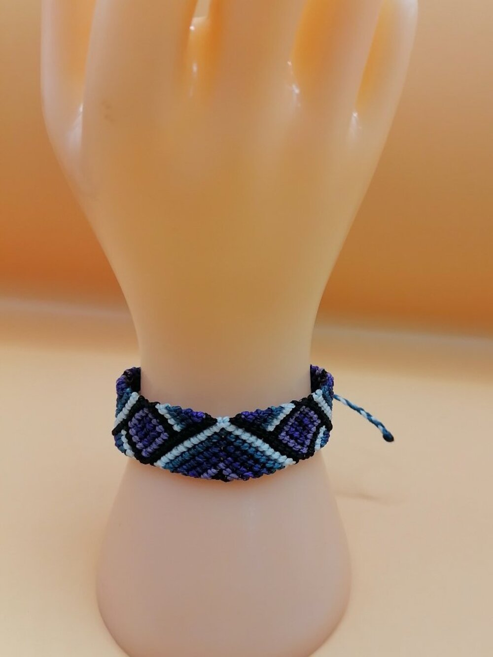 Geometric Macrame Bracelet, Hand-Woven, in Shades of Blue and Purple